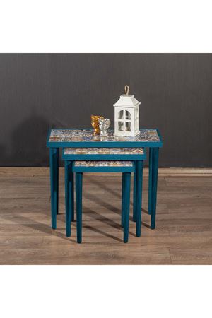 Tile Patterned Nesting Table BLUE