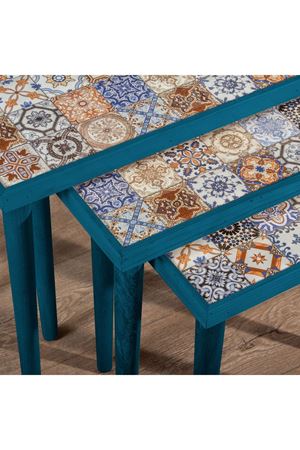 Tile Patterned Nesting Table BLUE