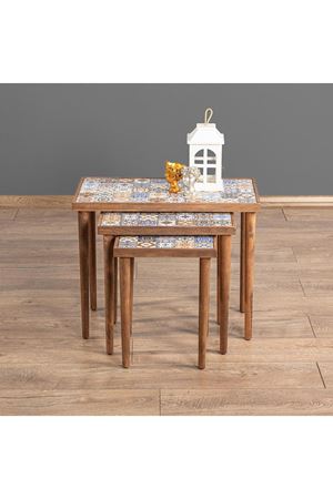 Tile Patterned Nesting Table WALNUT