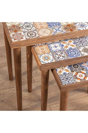 Tile Patterned Nesting Table WALNUT