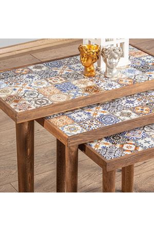 Tile Patterned Nesting Table WALNUT