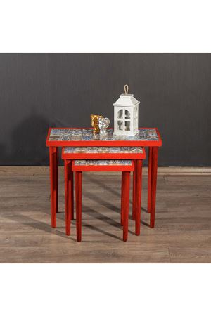 Tile Patterned Nesting Table RED