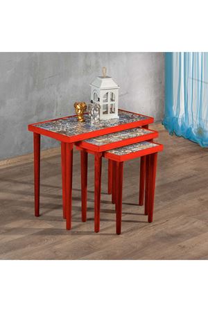 Tile Patterned Nesting Table RED