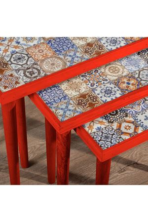 Tile Patterned Nesting Table RED