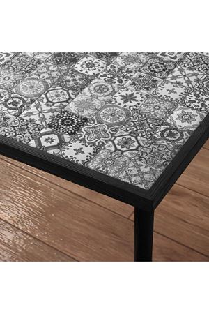 62x62 Cm Tile Patterned Coffee Table BLACK