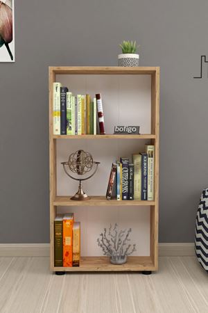 Dekoratif 3 Raflı Kitaplık Modern Kitaplık Çam