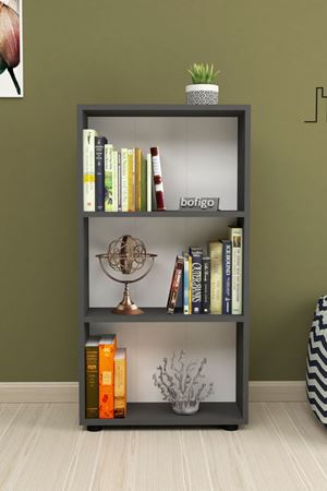 Dekoratif 3 Raflı Kitaplık Modern Kitaplık Antrasit