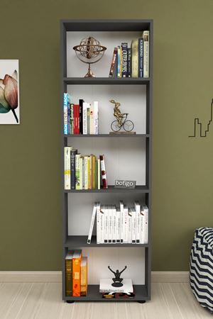 Bofigo Dekoratif 5 Raflı Kitaplık Modern Kitaplık Antrasit