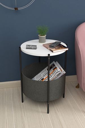  Bofigo Orta Sehpa Geniş Çantalı Sehpa Gazetelik Kitaplık Çiçeklik Beyaz