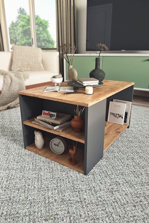 Bofigo Orta Sehpa 2 Raflı Sehpa Dekoratif Orta Sehpa Yiğit Çam-Antrasit