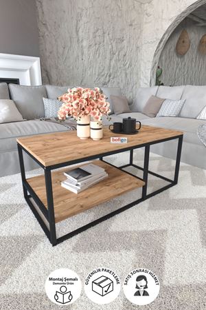 Bofigo Metal Orta Sehpa 2 Raflı Orta Sehpa Dekoratif Sehpa Nisa Çam