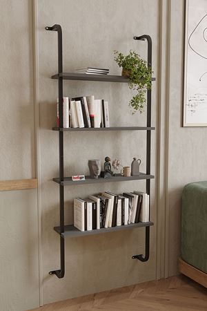 Bofigo 4 Raflı Duvara Monte Kitaplık Dekoratif Kitaplık Antrasit