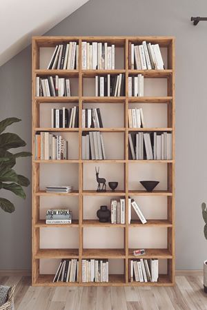 Bofigo Çok Raflı Kitaplık Kütüphane Hareketli Raflı Dekoratif Kitaplık Geniş Kitaplık Çam