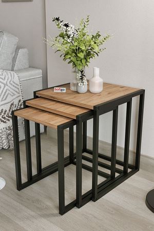  Bofigo 3'lü Metal Zigon Sehpa Zigon Sehpa Orta Sehpa Yan Sehpa Çam