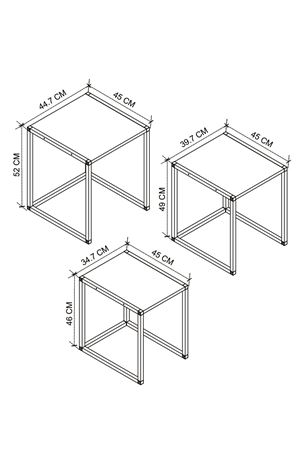  Bofigo 3'lü Metal Zigon Sehpa Zigon Sehpa Orta Sehpa Yan Sehpa Çam