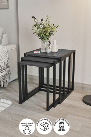  Bofigo 3'lü Metal Zigon Sehpa Zigon Sehpa Orta Sehpa Yan Sehpa Antrasit