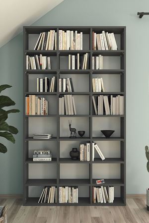 Bofigo Çok Raflı Kitaplık Kütüphane Hareketli Raflı Dekoratif Kitaplık Geniş Kitaplık Antrasit