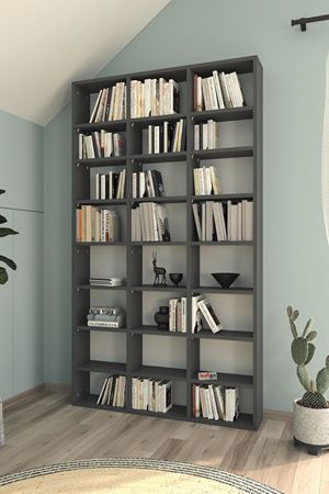 Bofigo Çok Raflı Kitaplık Kütüphane Hareketli Raflı Dekoratif Kitaplık Geniş Kitaplık Antrasit