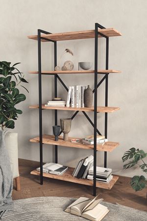 Bofigo Dekoratif 5 Raflı Kitaplık Metal Kitaplık Teos Demonte Kitaplık Çam
