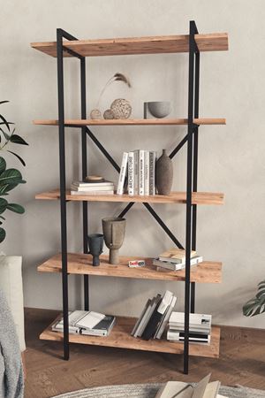 Bofigo Dekoratif 5 Raflı Kitaplık Metal Kitaplık Teos Demonte Kitaplık Çam