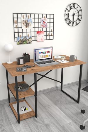 20-02-07 60x120 Cm 2 Shelves Metal Study Desk PINE