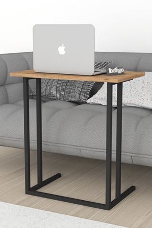 Bofigo Metal Ayaklı Laptop Sehpası Kahvaltı Masası Çalışma Sehpası Çam