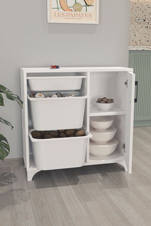 12-23-01 3 Baskets Multifunctional Kayra Cabinet WHITE
