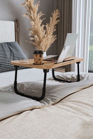 Bofigo Portatif Katlanır Laptop Sehpası Tablet Telefon Tutuculu Laptop Sehpası Çam