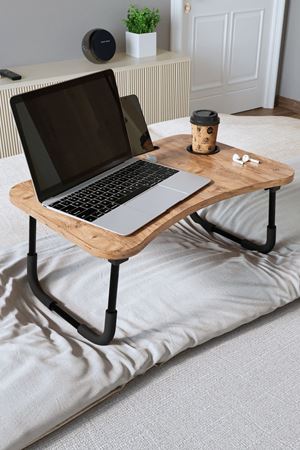 Bofigo Portatif Katlanır Laptop Sehpası Tablet Telefon Tutuculu Laptop Sehpası Çam