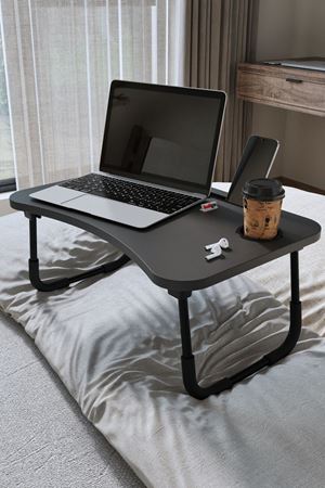 Bofigo Portatif Katlanır Laptop Sehpası Tablet Telefon Tutuculu Laptop Sehpası Antrasit