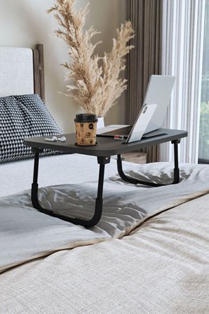 Bofigo Portatif Katlanır Laptop Sehpası Tablet Telefon Tutuculu Laptop Sehpası Antrasit