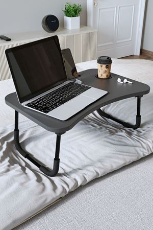 Bofigo Portatif Katlanır Laptop Sehpası Tablet Telefon Tutuculu Laptop Sehpası Antrasit