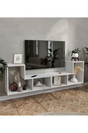 Bofigo Çok Amaçlı Fonksiyonel TV Ünitesi Raflı TV Sehpası Televizyon Sehpası Konsol Beyaz