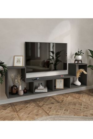 Bofigo Çok Amaçlı Fonksiyonel TV Ünitesi Raflı TV Sehpası Televizyon Sehpası Konsol Antrasit