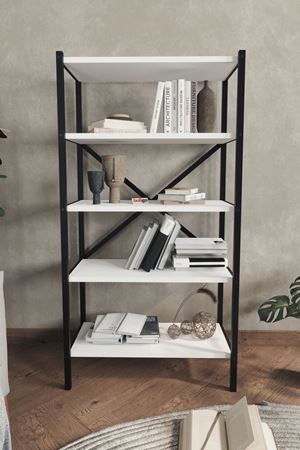 Bofigo 5 Raflı Kitaplık Dekoratif Kitaplık Metal Kitaplık Ofis Kitaplığı Urartu Beyaz