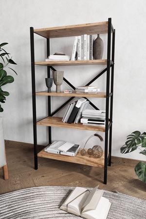 Bofigo 5 Raflı Kitaplık Dekoratif Kitaplık Metal Kitaplık Ofis Kitaplığı Urartu Çam