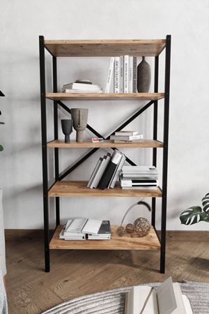 Bofigo 5 Raflı Kitaplık Dekoratif Kitaplık Metal Kitaplık Ofis Kitaplığı Urartu Çam