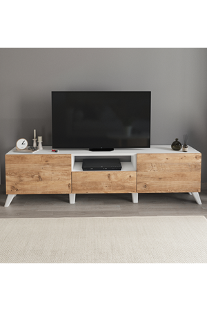 Bofigo TV Ünitesi 160 Cm TV Sehpası Düşer Kapaklı Tv Ünitesi Televizyon Sehpası Beyaz-Çam