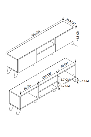 Bofigo TV Ünitesi 160 Cm TV Sehpası Düşer Kapaklı Tv Ünitesi Televizyon Sehpası Antrasit-Çam