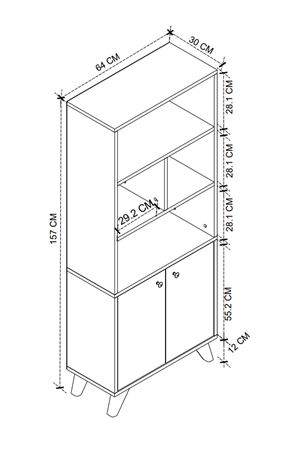 Bofigo Dekoratif Kitaplık 2 Kapaklı 6 Bölmeli Kitaplık Smyrna Safir Meşe Beyaz