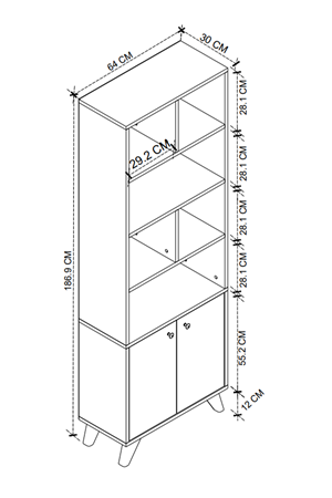 Bofigo Dekoratif Kitaplık 2 Kapaklı 8 Bölmeli Kitaplık Smyrna Safir Meşe Beyaz