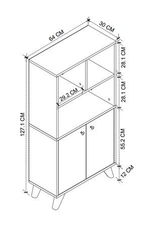 Bofigo Dekoratif Kitaplık 2 Kapaklı 5 Bölmeli Kitaplık Smyrna Safir Meşe Beyaz