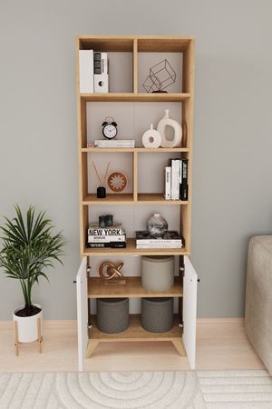 15-28-41 8 Shelves Smyrna Bookshelf SAPPHIRE OAK - WHITE