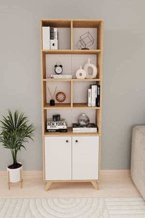 15-28-41 8 Shelves Smyrna Bookshelf SAPPHIRE OAK - WHITE