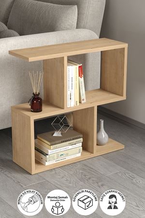  Bofigo Yan Sehpa Kitaplıklı Yan Sehpa Raflı Sehpa Safir Meşe