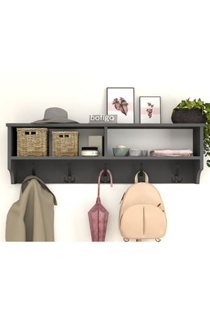 Portmanto Duvar Askılığı Elbise Askılığı Raflı Duvar Askılığı 120 Cm Antrasit