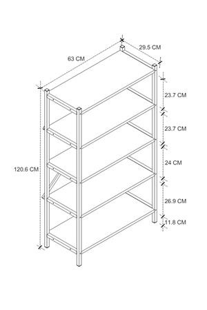 Bofigo 5 Raflı Kitaplık Dekoratif Kitaplık Metal Kitaplık Ofis Kitaplığı Urartu Çam