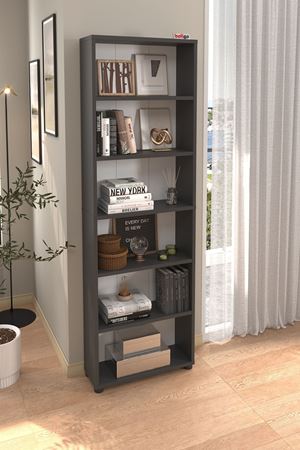 Bofigo 6 Raflı Kitaplık Dekoratif Kitaplık Modern Kitaplık Antrasit