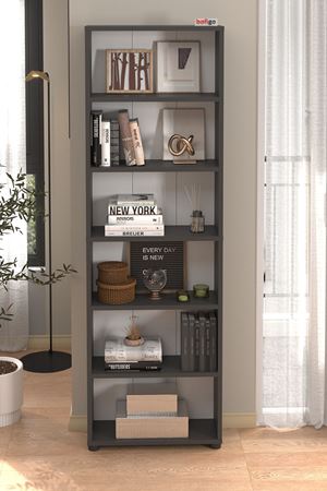 Bofigo 6 Raflı Kitaplık Dekoratif Kitaplık Modern Kitaplık Antrasit