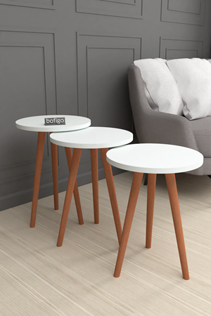 Bofigo Zigon Sehpa Ahşap Ayaklı Zigon Beyaz